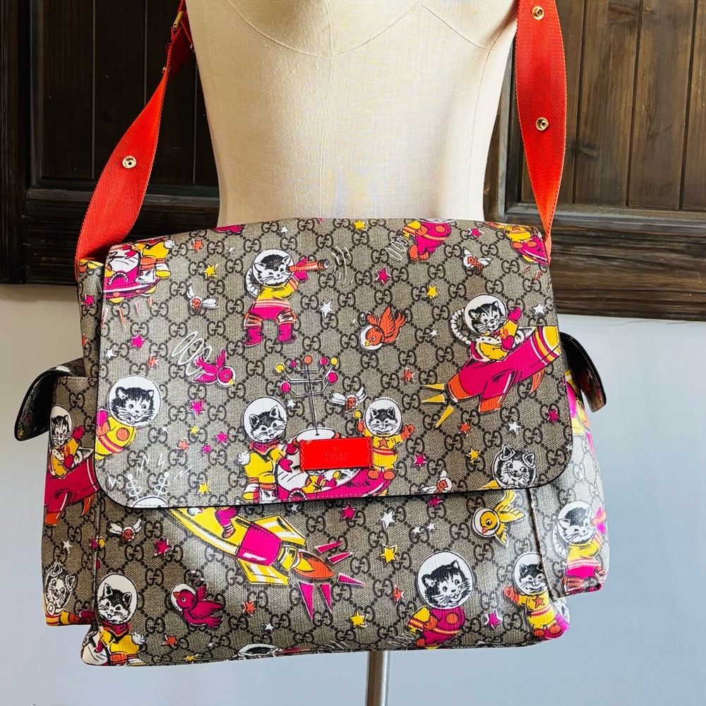 Gucci GG supreme, monogrammed space cats diaper bag